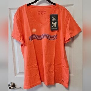 Life Is Good Coral Tee with Wave Design